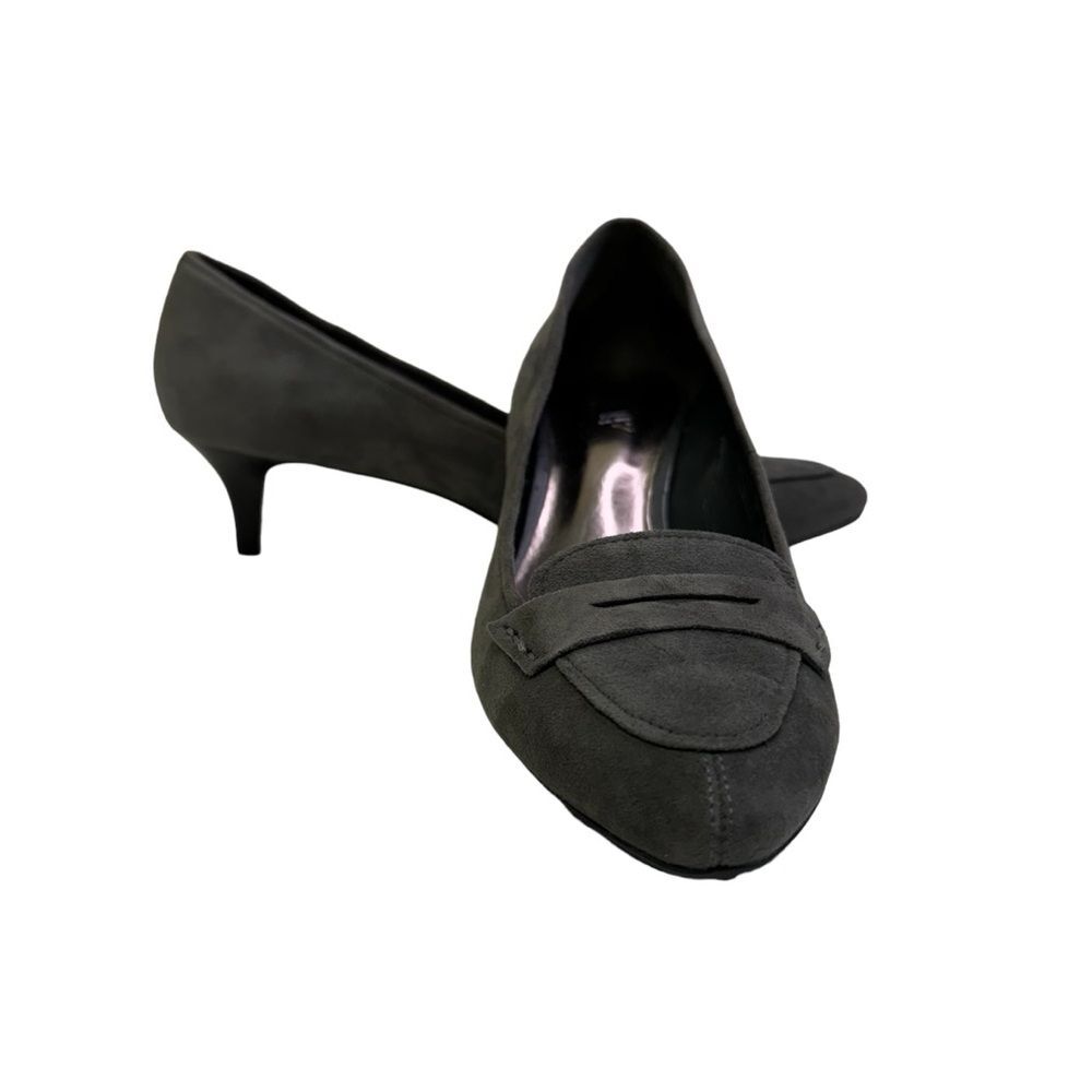 Gray‎ Suede Loafer Kitten Heel Pumps Dress Shoes
